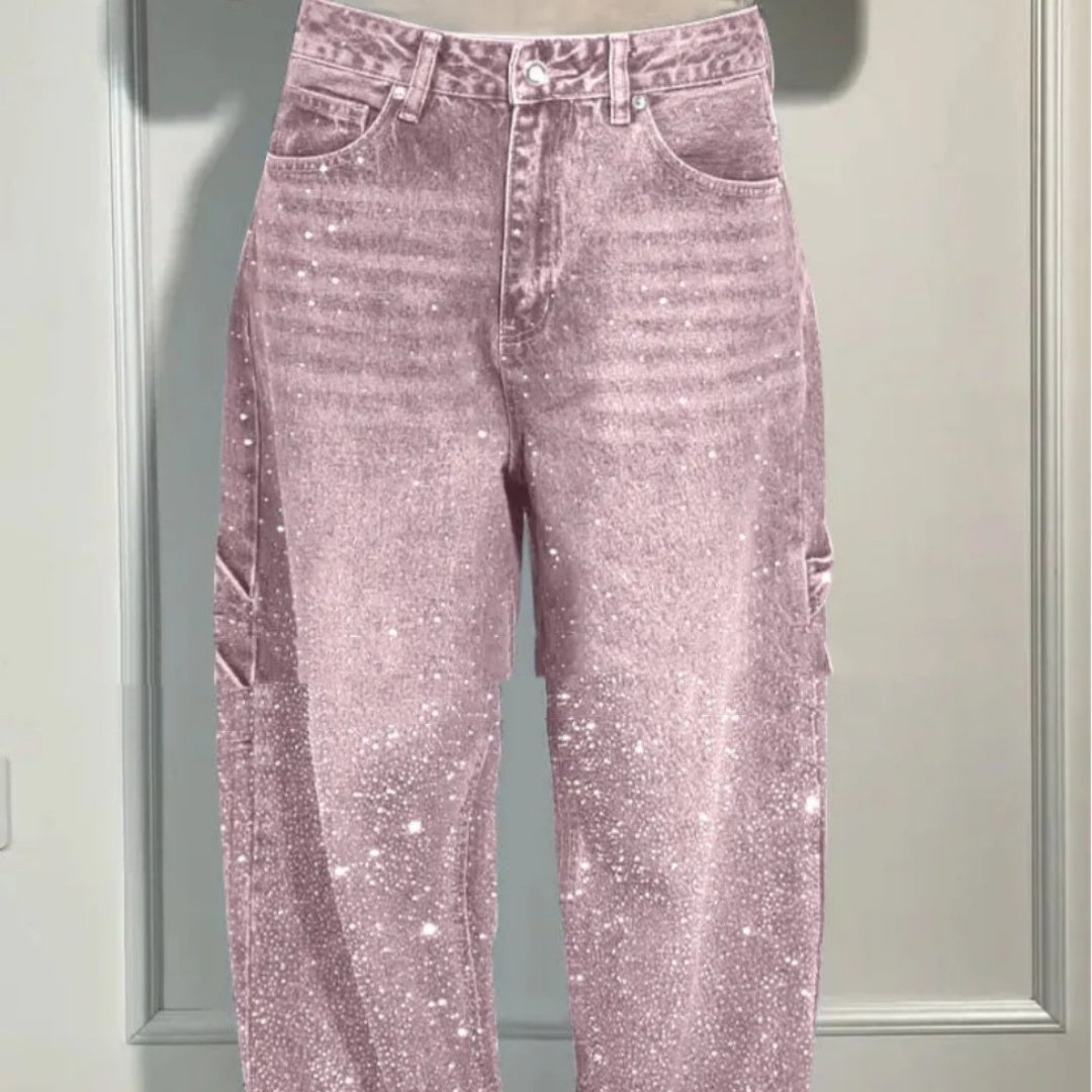 Jeans Shiny a Gamba Dritta con Tasche - Stile Streetwear Donna