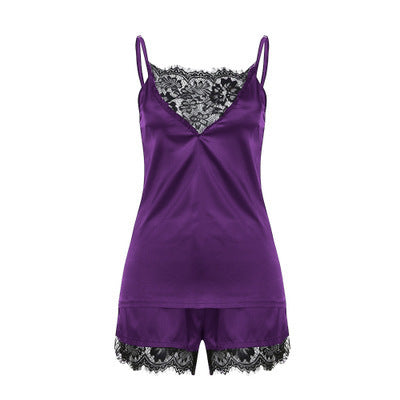 Completo Sexy da Notte in Raso e Pizzo - Pigiama Lingerie Donna