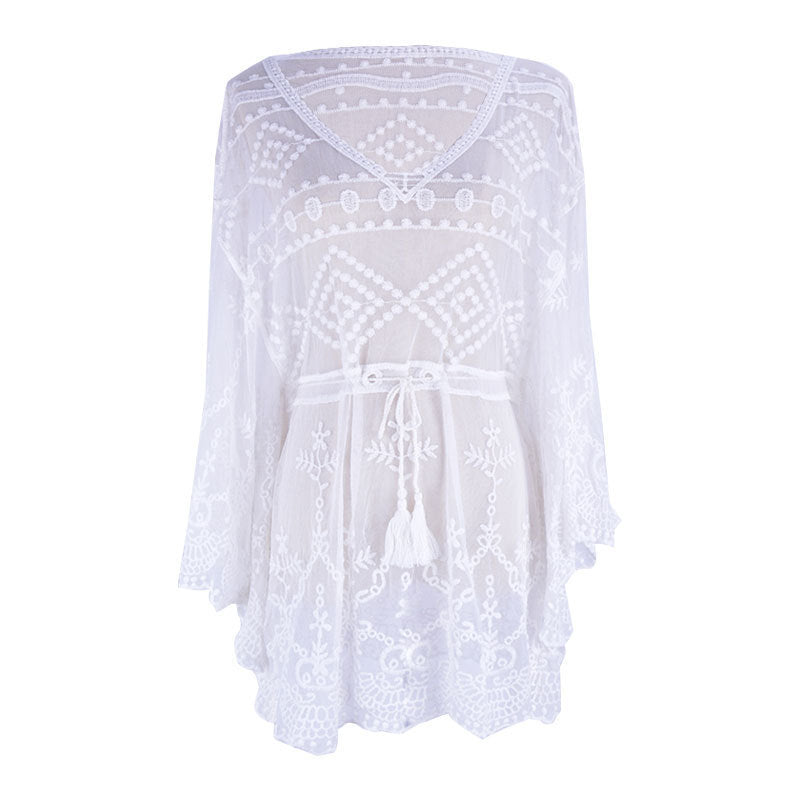Copricostume Ricamato in Rete - Kimono in Pizzo Plus Size Estivo