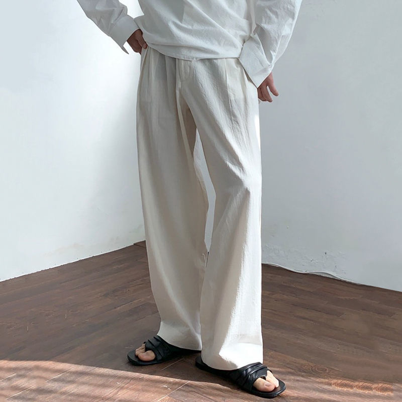 Pantaloni Uomo in Lino e Cotone - Casual a Gamba Larga con Cintura Doppia
