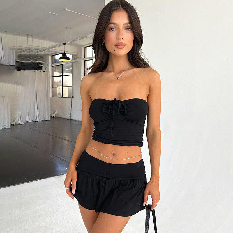 Completo Estivo Donna Y2K - Top a Fascia e Gonna Arricciata