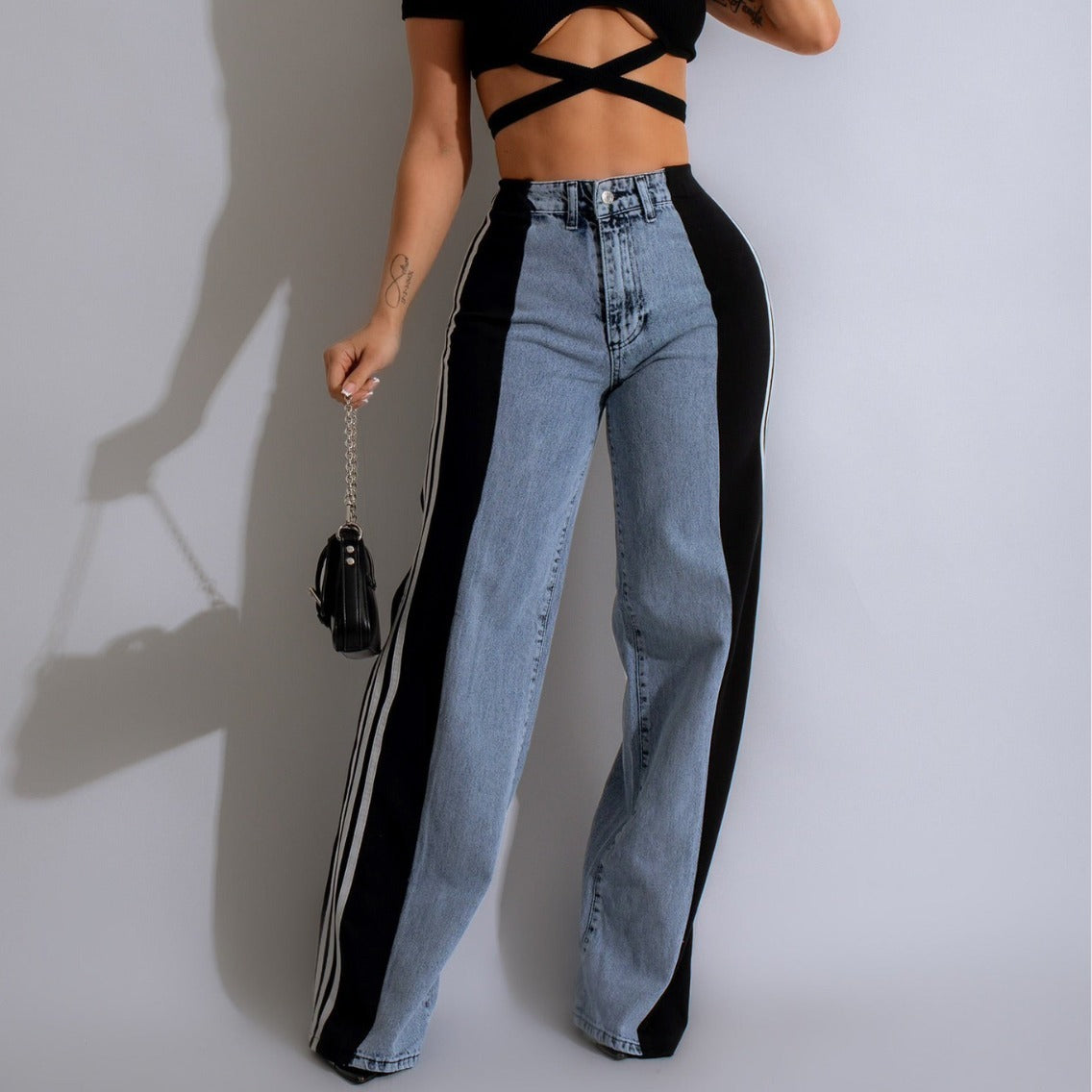 Pantaloni Streetwear Donna 2024 - Vita Alta a Gamba Dritta con Bande