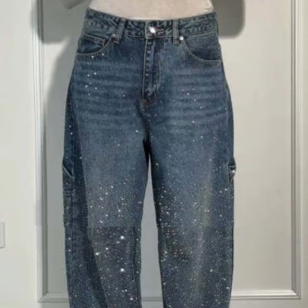 Jeans Shiny a Gamba Dritta con Tasche - Stile Streetwear Donna
