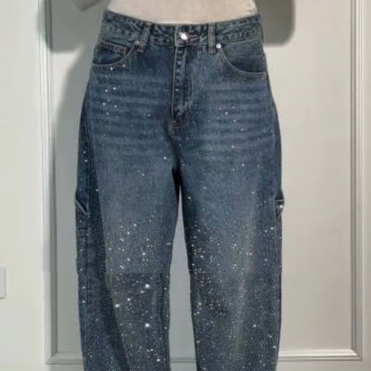 Jeans Shiny a Gamba Dritta con Tasche - Stile Streetwear Donna