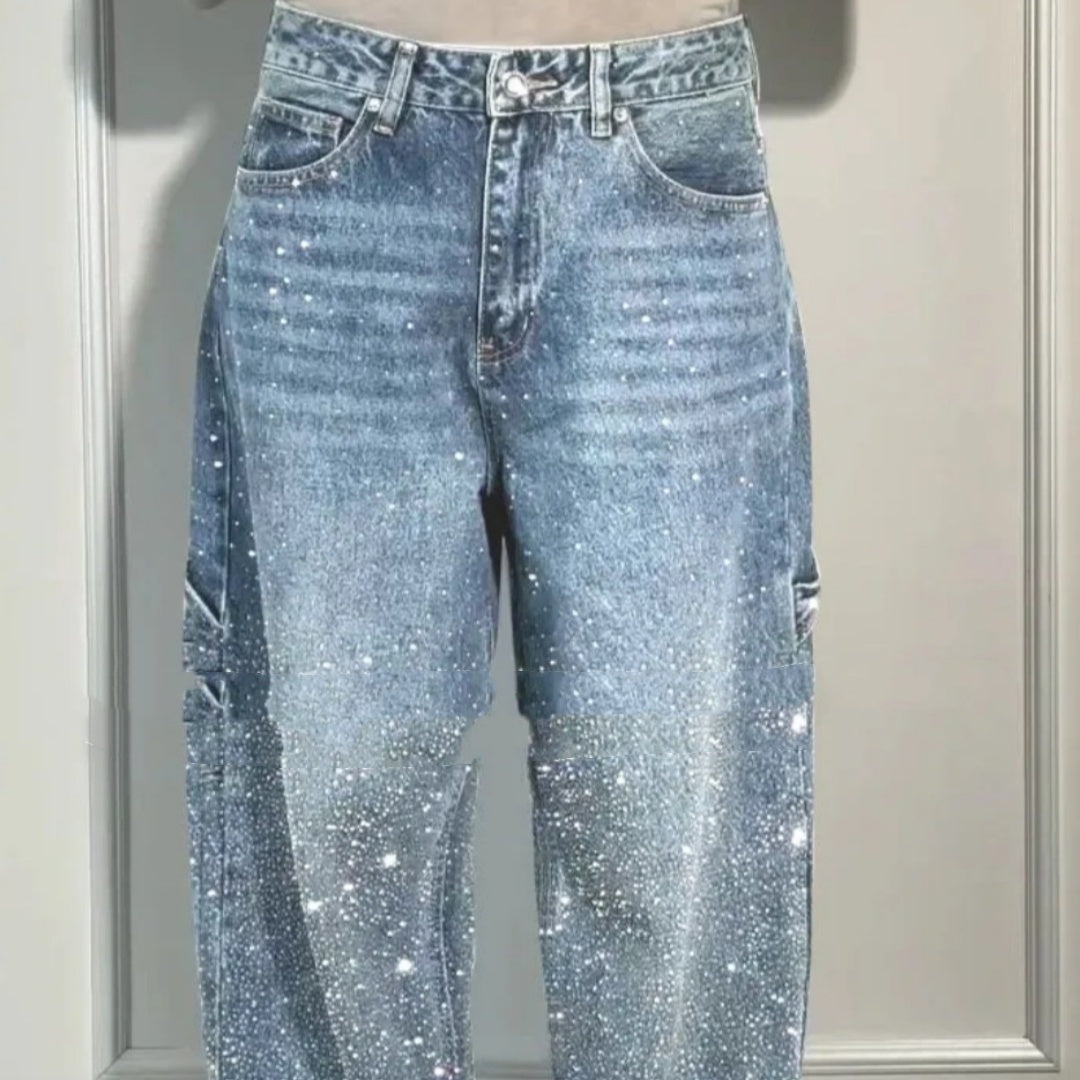 Jeans Shiny a Gamba Dritta con Tasche - Stile Streetwear Donna