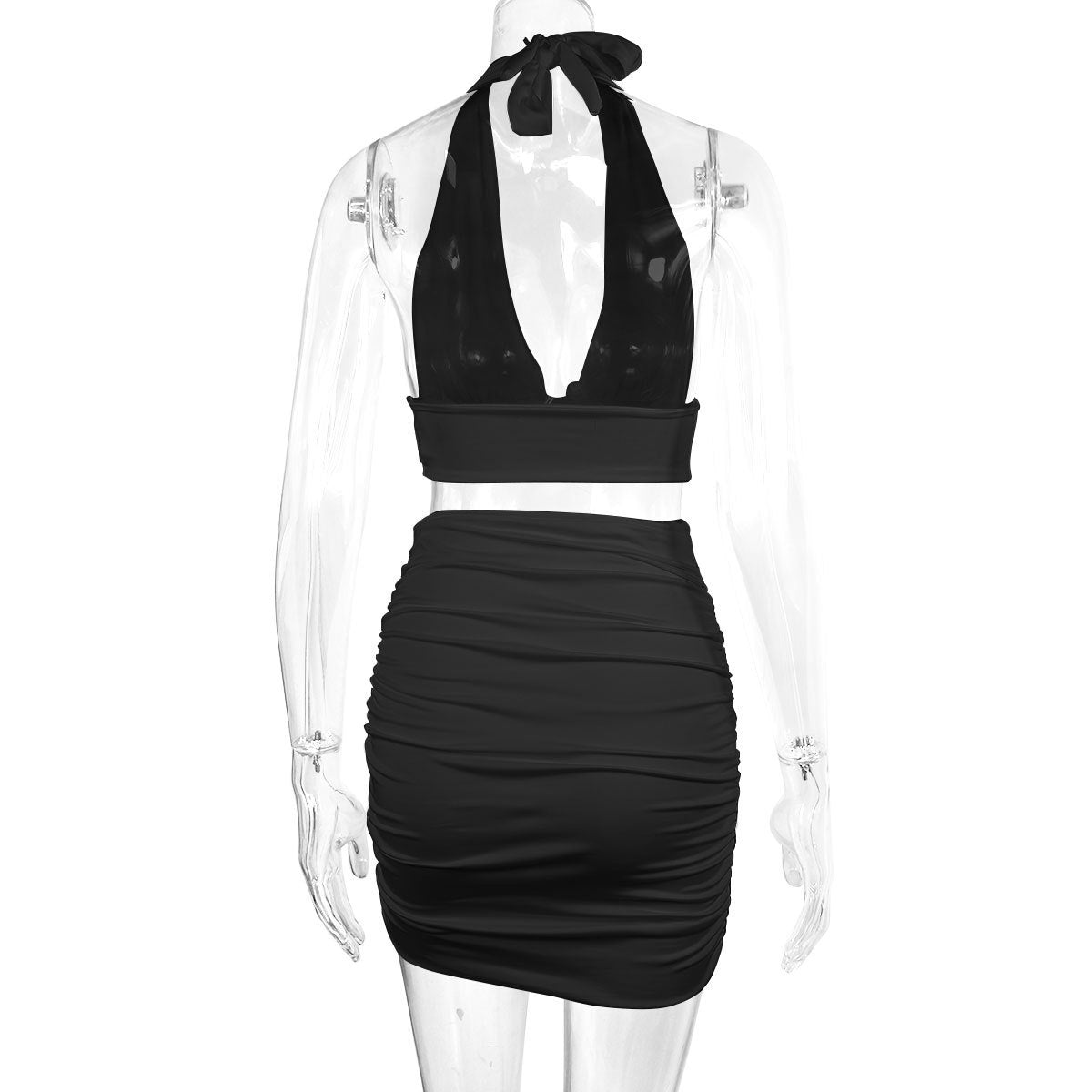 Completo 2 Pezzi Donna - Top Allacciato e Gonna a Pieghe