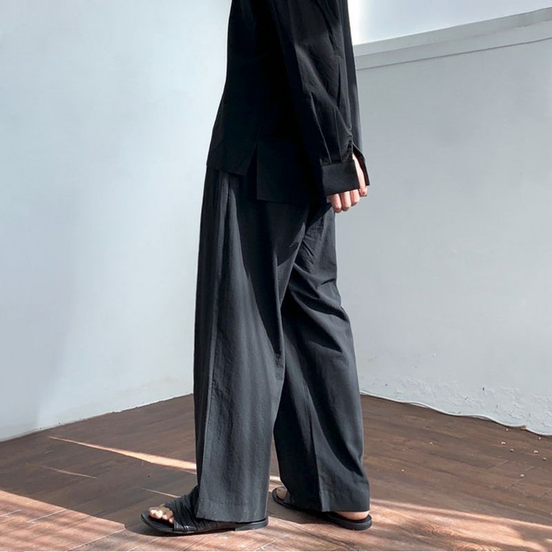 Pantaloni Uomo in Lino e Cotone - Casual a Gamba Larga con Cintura Doppia