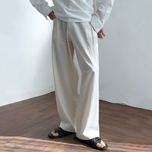 Pantaloni Uomo in Lino e Cotone - Casual a Gamba Larga con Cintura Doppia