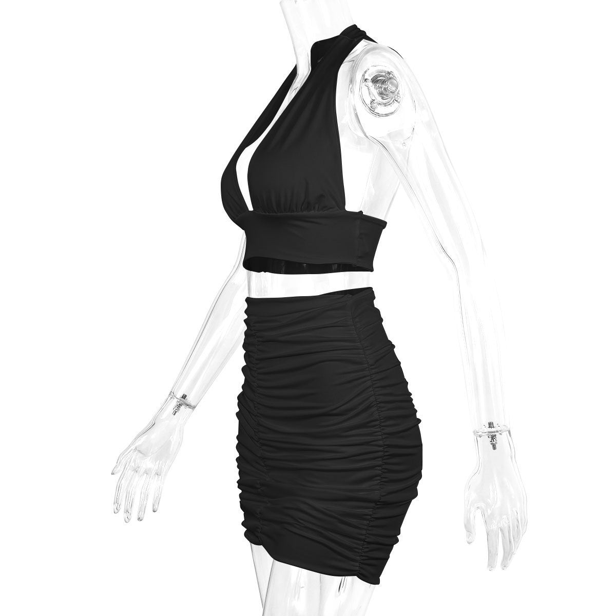 Completo 2 Pezzi Donna - Top Allacciato e Gonna a Pieghe