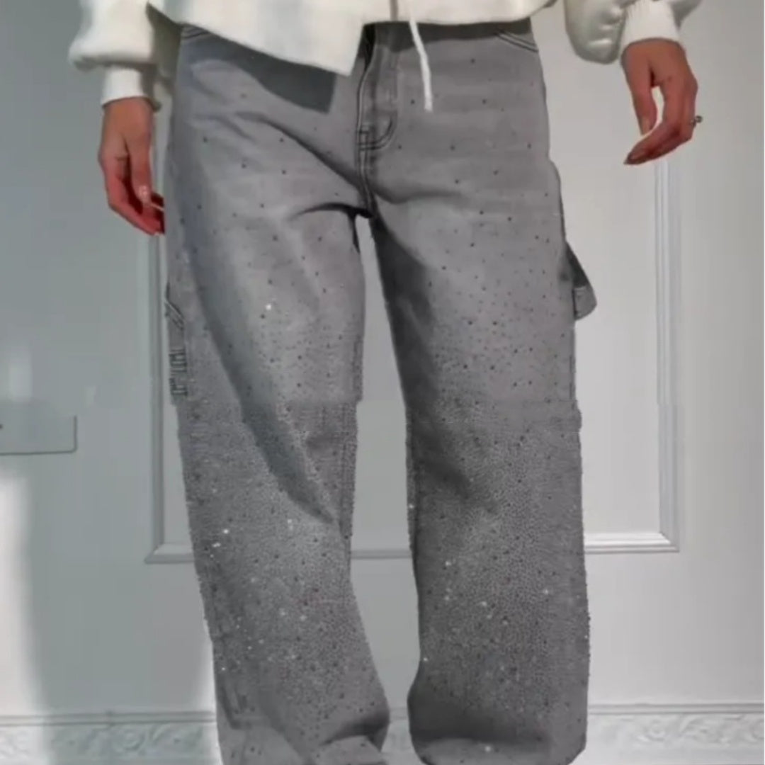 Jeans Shiny a Gamba Dritta con Tasche - Stile Streetwear Donna