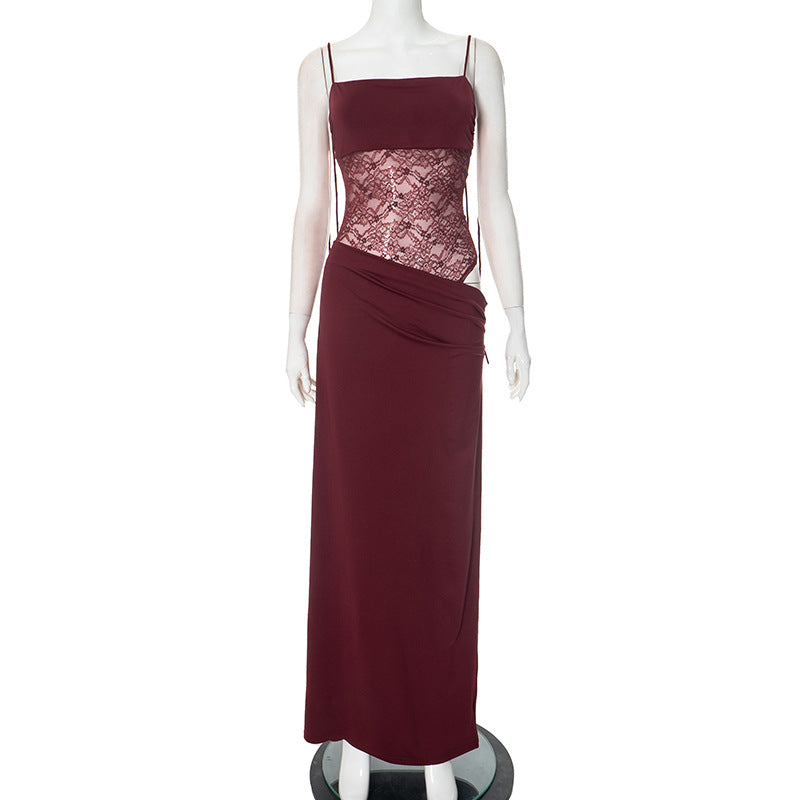 Abito Lungo Sexy con Spalline in Pizzo - Stile Y2K
