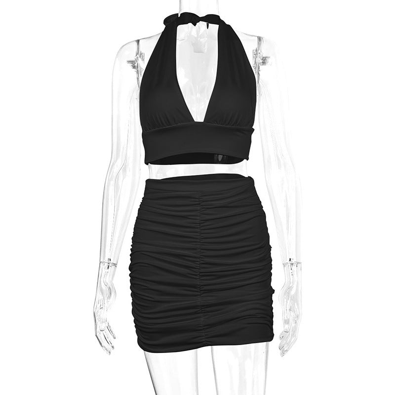 Completo 2 Pezzi Donna - Top Allacciato e Gonna a Pieghe
