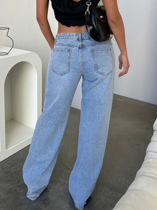 Pantaloni Donna a Gamba Larga - Jeans Casual Vita Alta