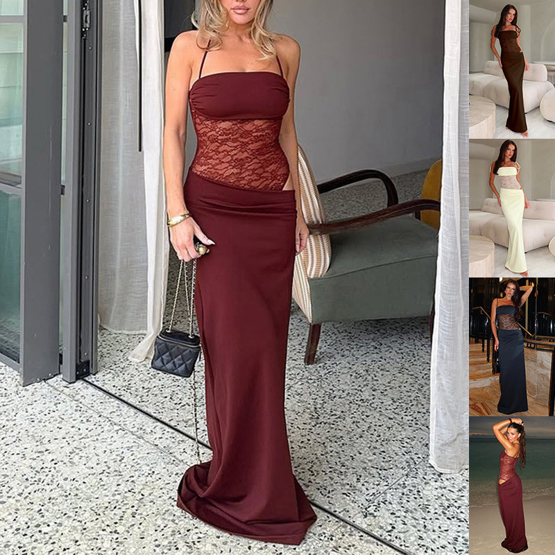 Abito Lungo Sexy con Spalline in Pizzo - Stile Y2K