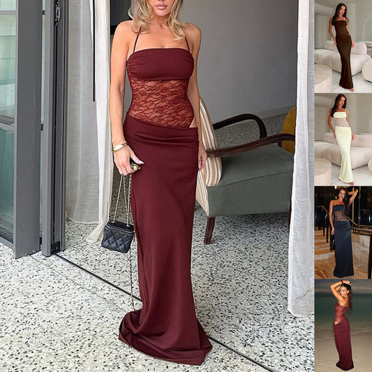 Abito Lungo Sexy con Spalline in Pizzo - Stile Y2K