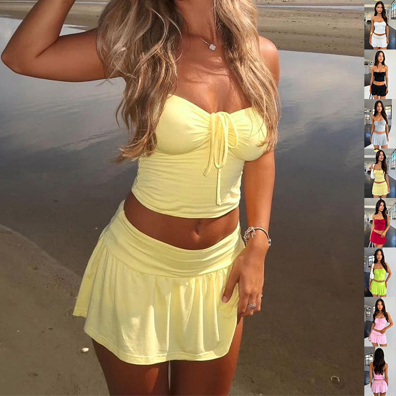 Completo Estivo Donna Y2K - Top a Fascia e Gonna Arricciata